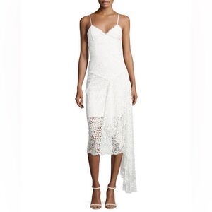 NWT Millly Gisele Lace Asymmetrical draped cascade Midi Dress